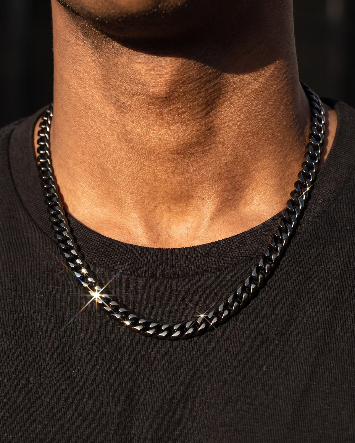 Cuban Link Chain 7mm Black worn