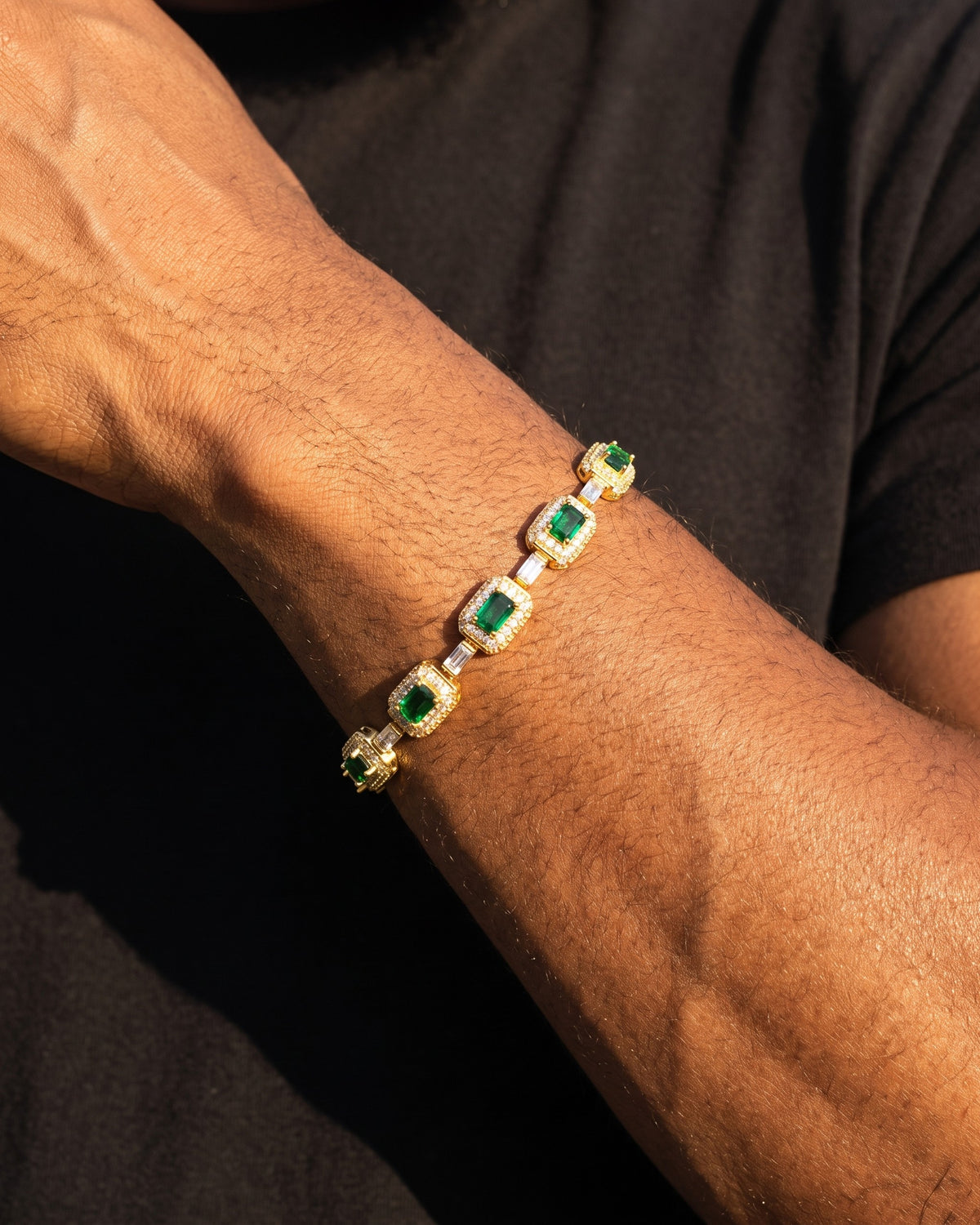 Emerald Iced Bracelet Gold on wrist