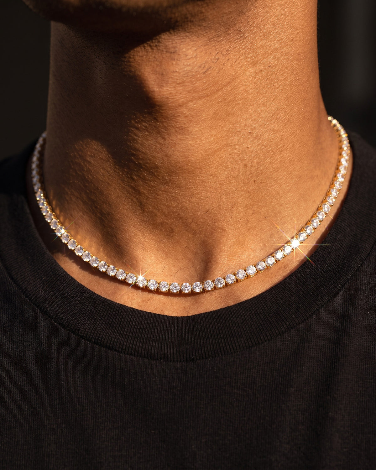 Fine Tennis Chain 3mm Gold worn
