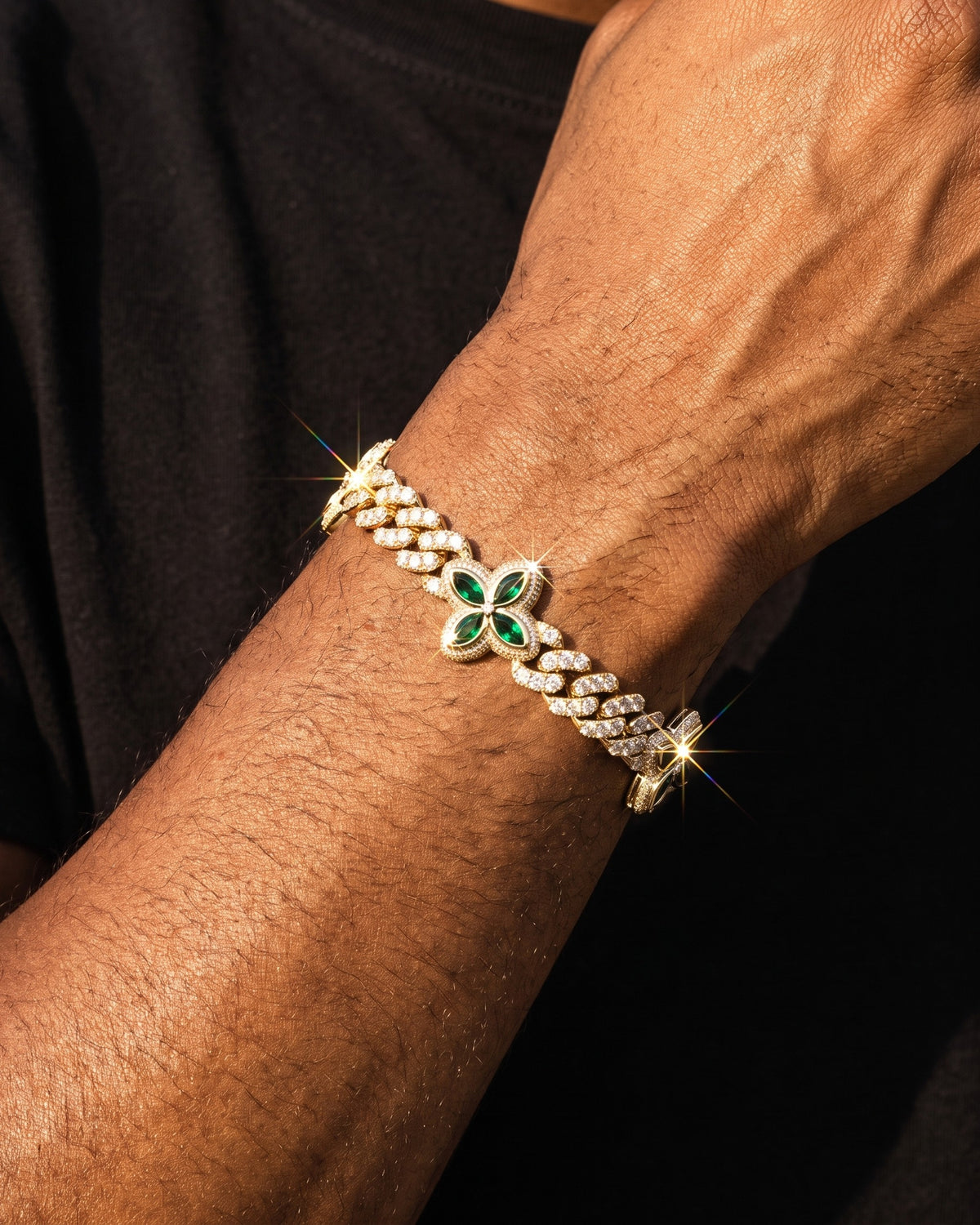 Floral Cuban Bracelet 10mm Gold worn