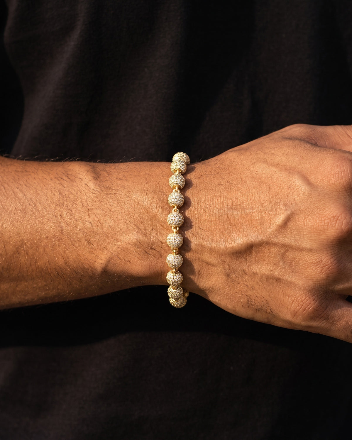 Iced Ball Bracelet 6mm Gold worn