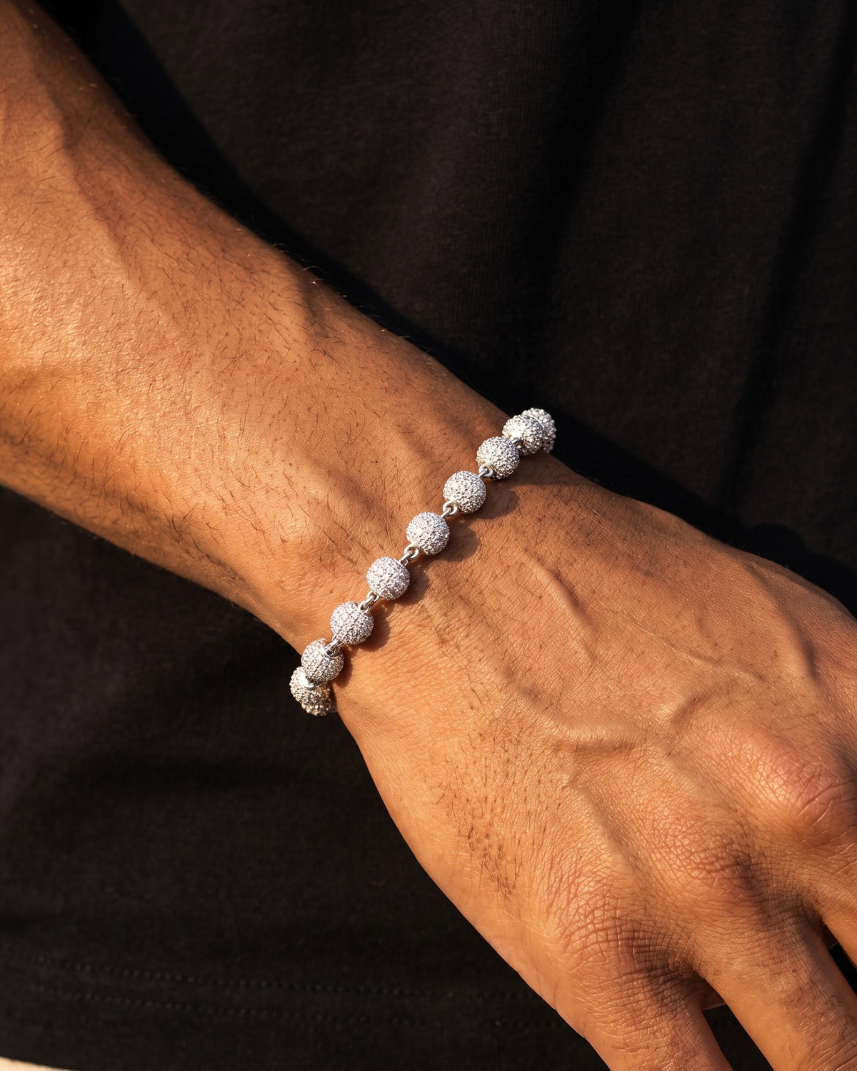 Iced Ball Bracelet 6mm White worn
