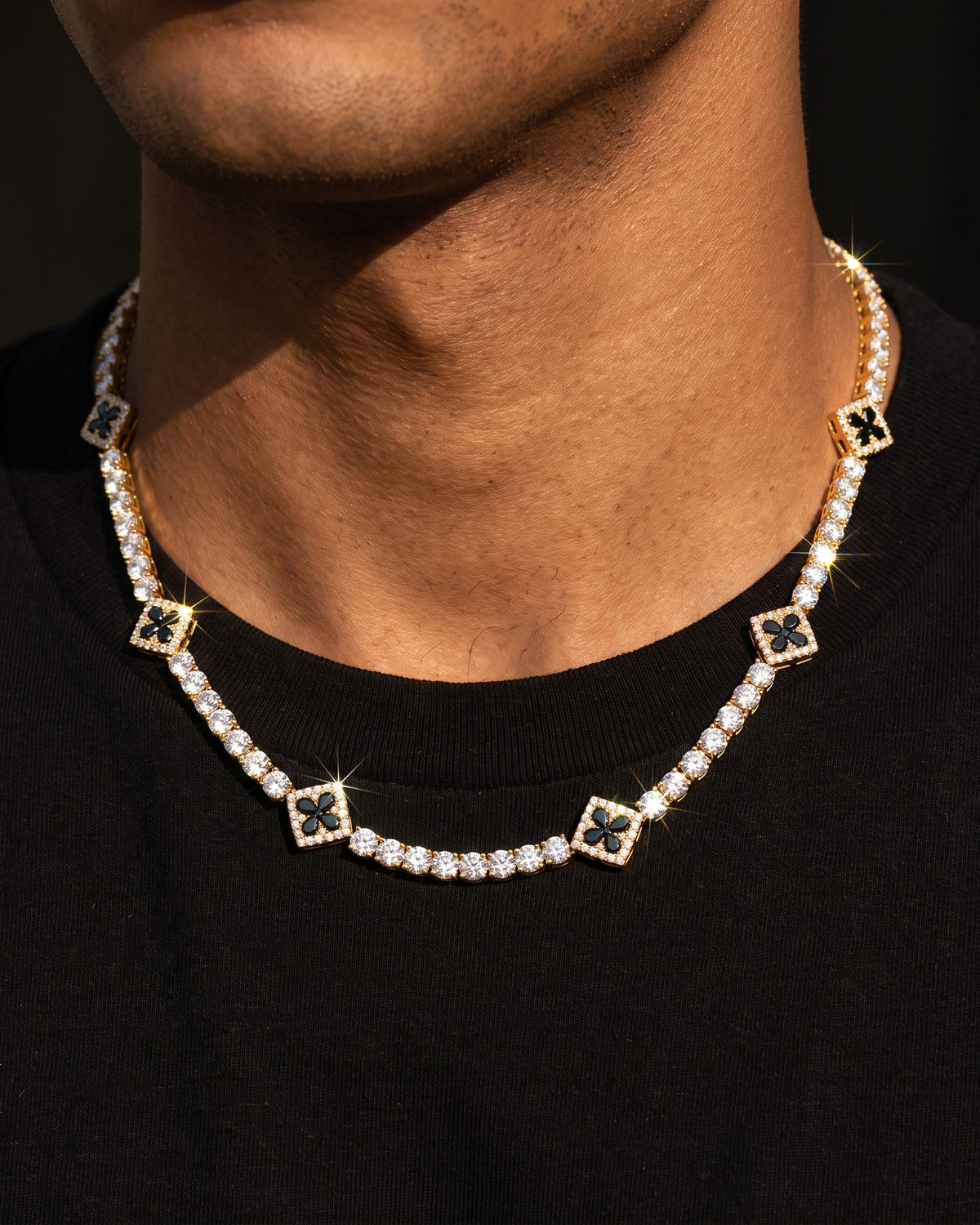 Iced Clover Necklace 4mm Gold worn
