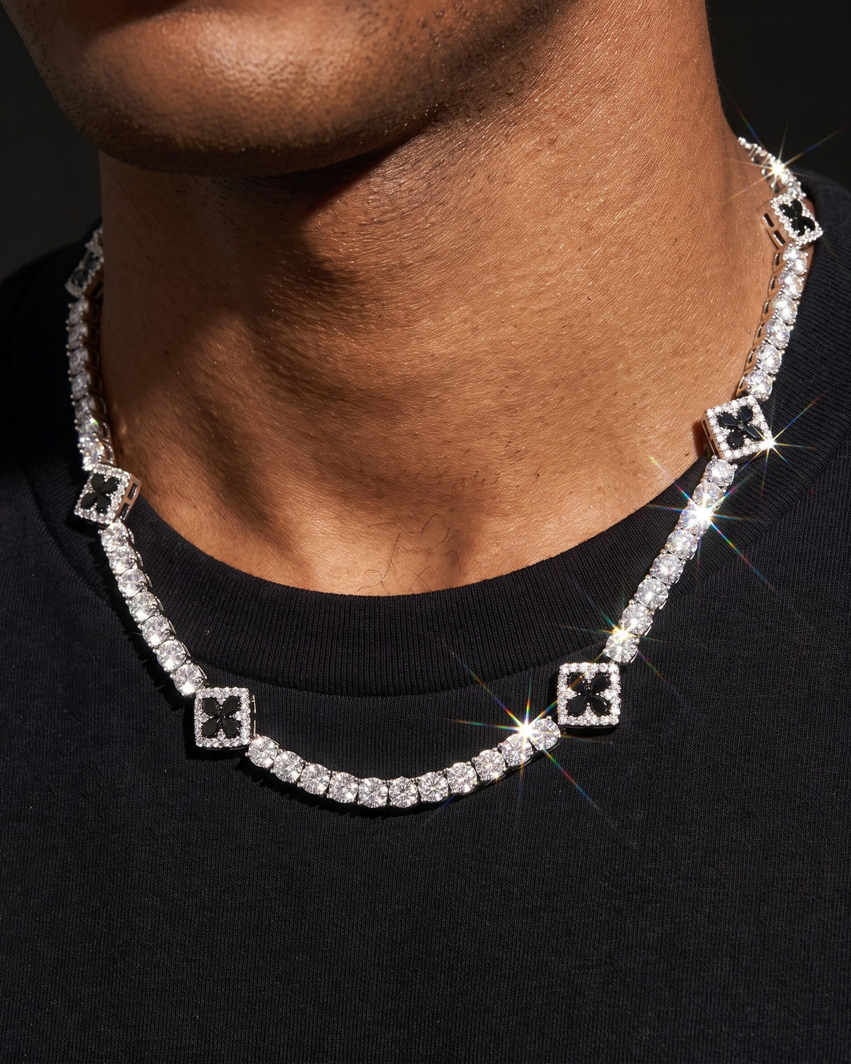 Iced Clover Necklace 4mm White worn