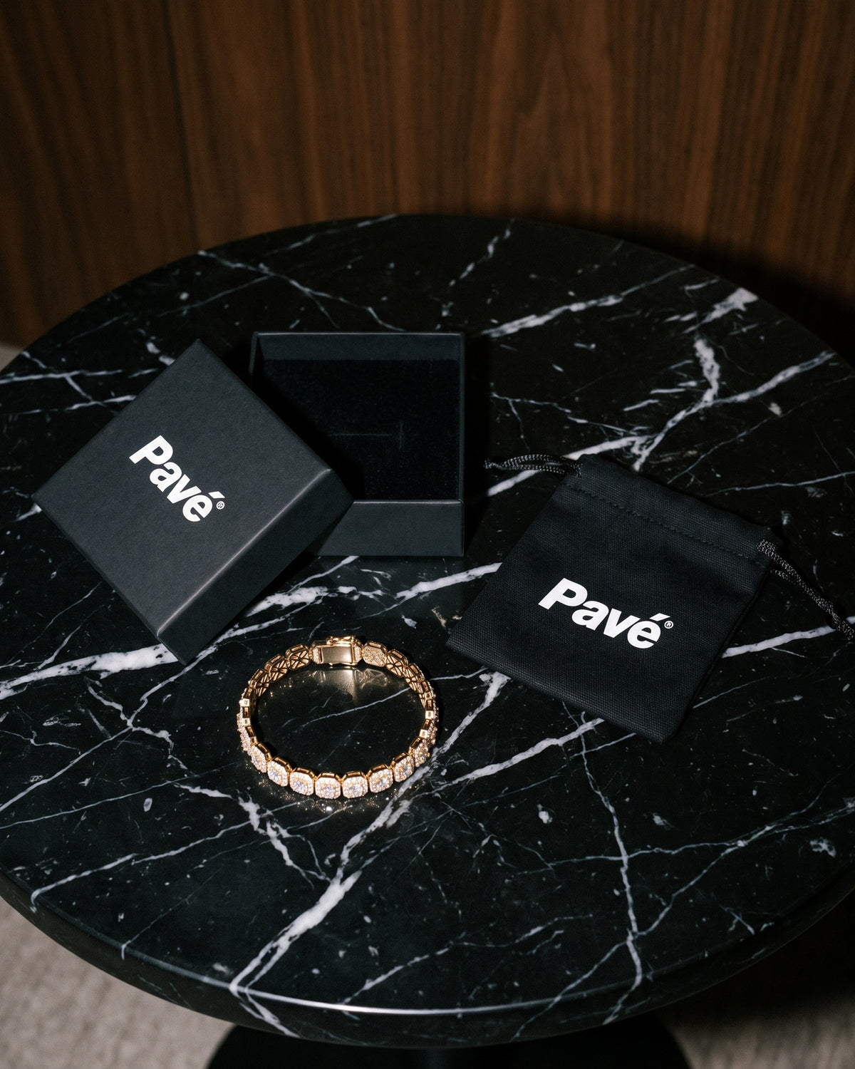 Iced Square Tennis Bracelet Gold packaging