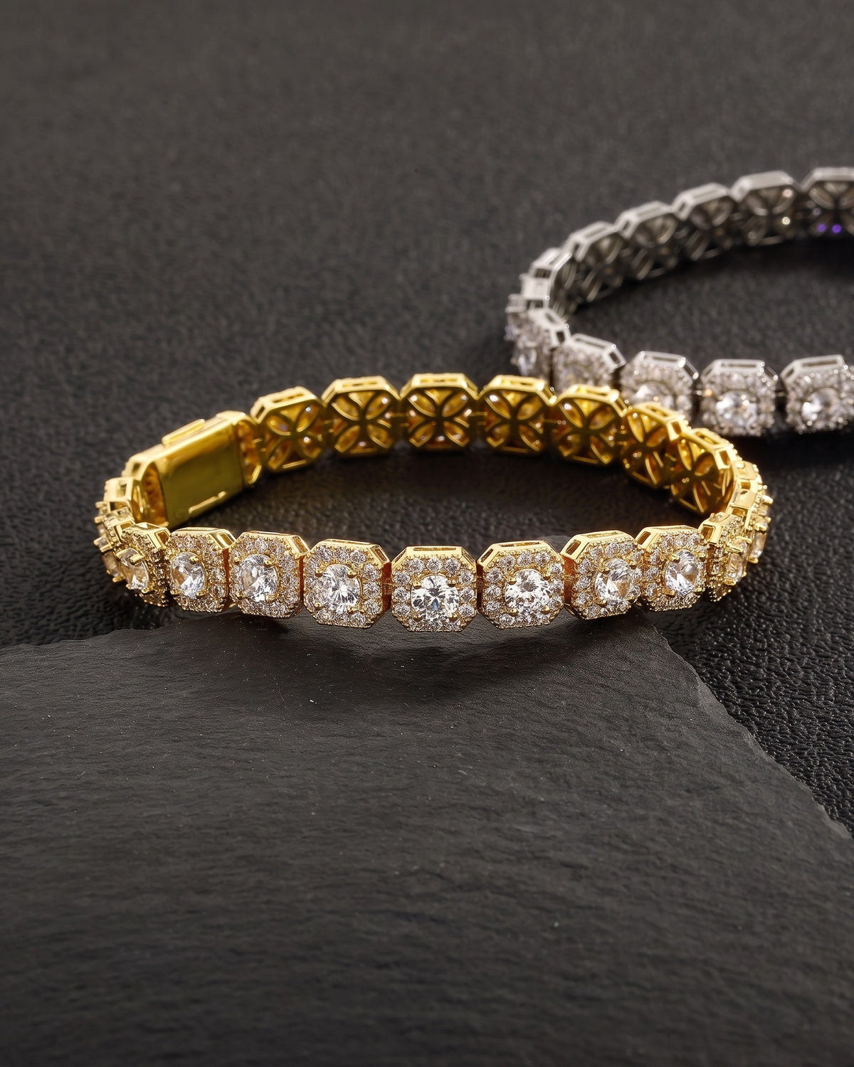 Iced Square Tennis Bracelet Gold gold and white
