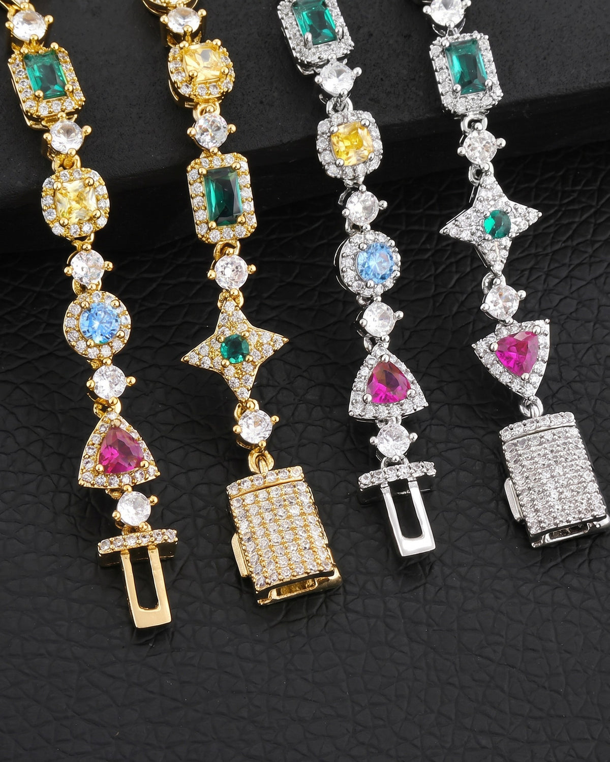 Multicolor Gem Tennis Bracelet Gold gold and white