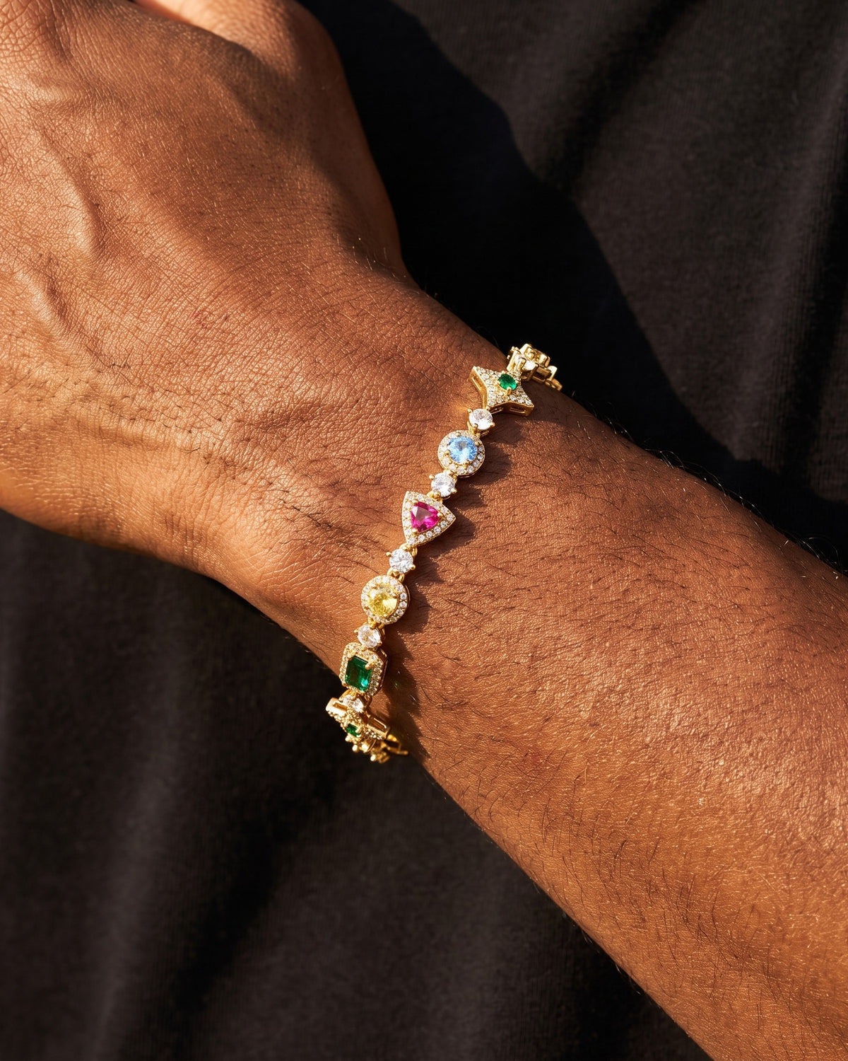 Multicolor Gem Tennis Bracelet Gold worn