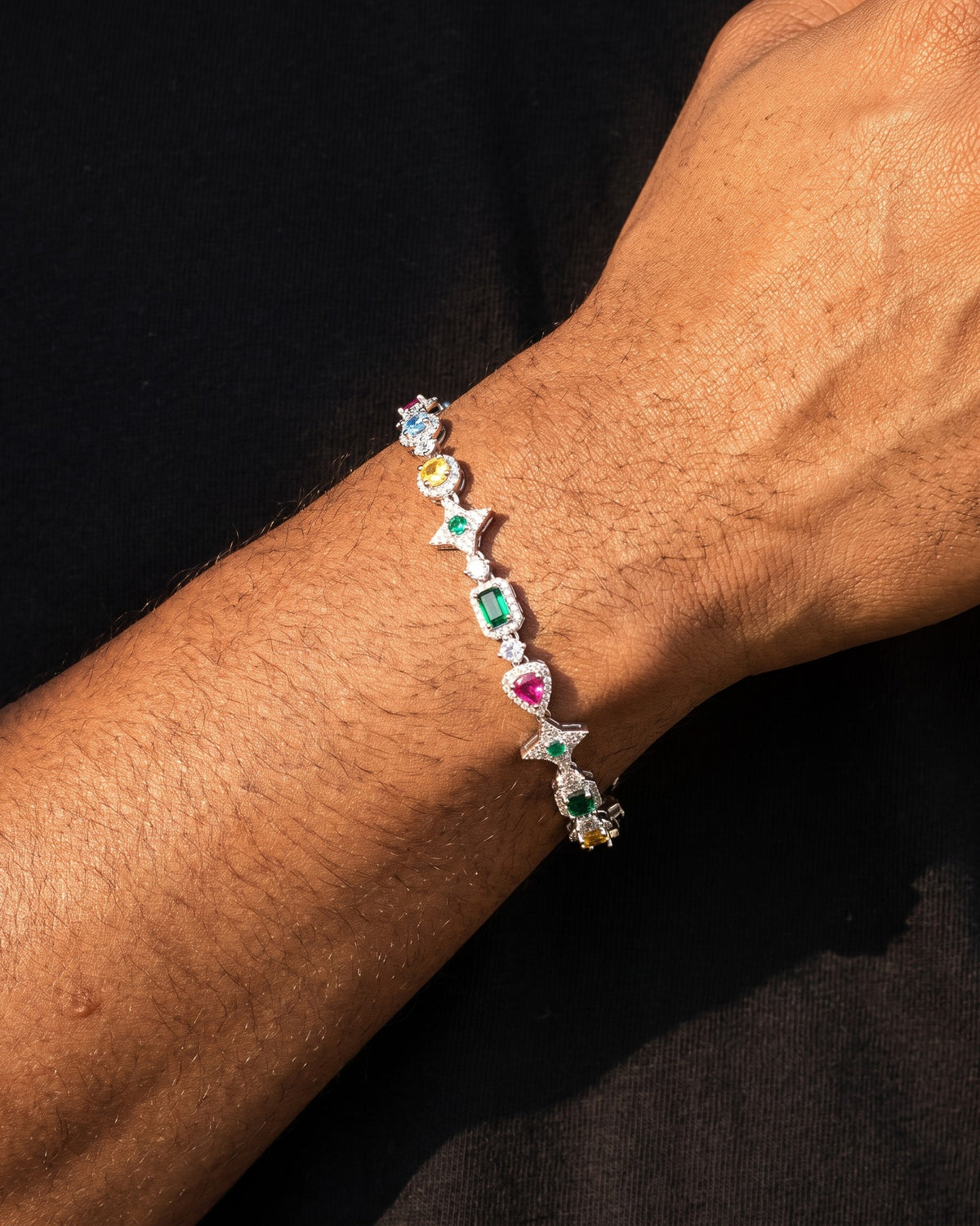 Multicolor Gem Tennis Bracelet White worn