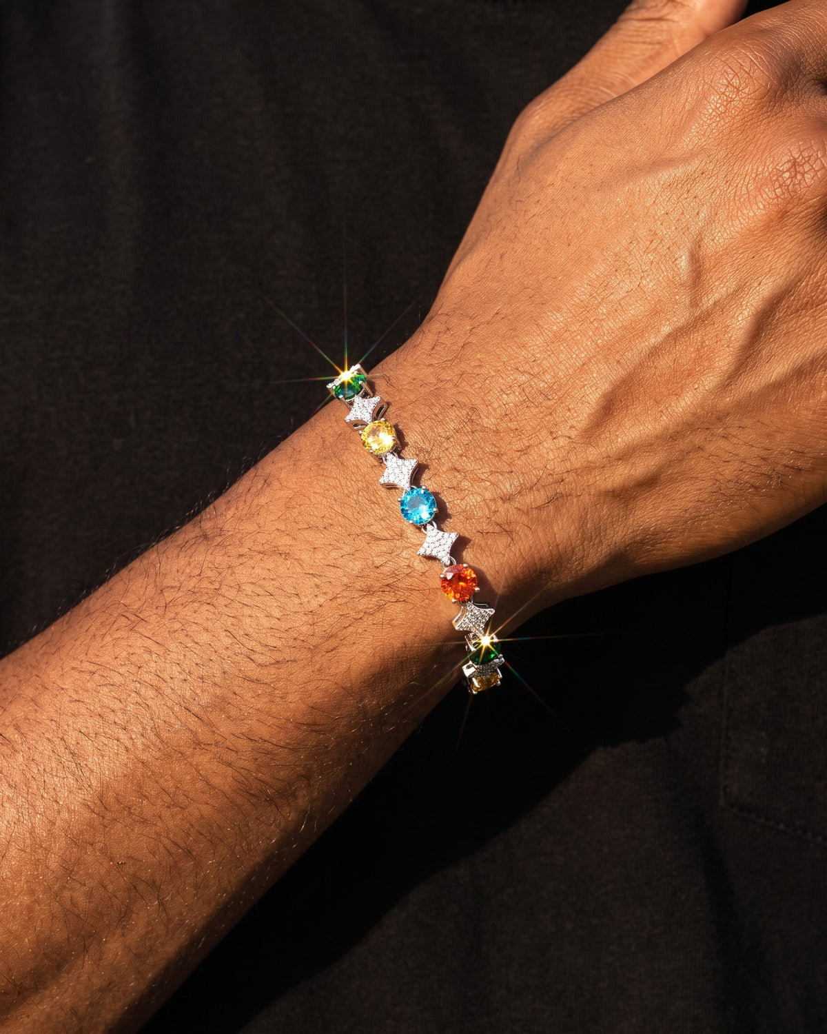 Multicolor Star Tennis Bracelet 6mm White worn