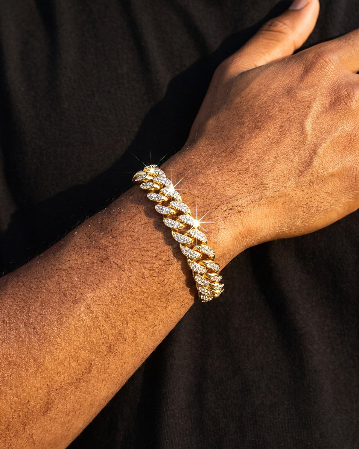 Prong Cuban Bracelet 13mm Gold worn