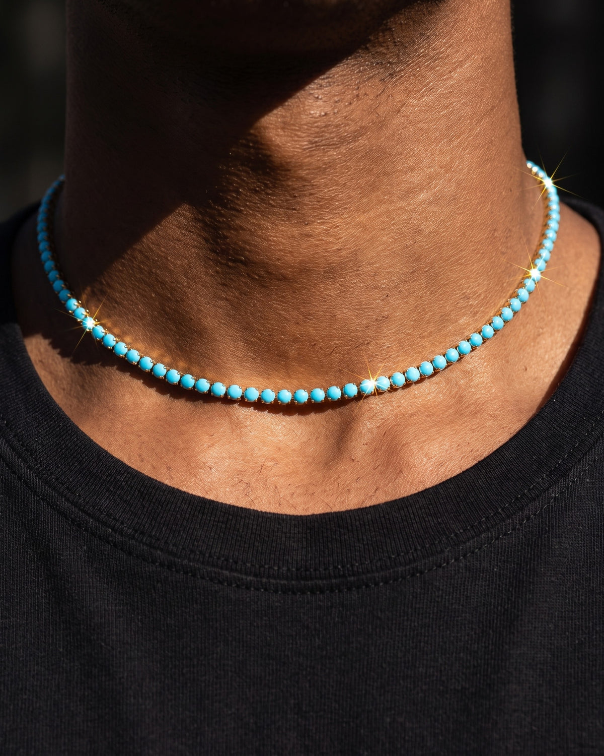 Turquoise Tennis Chain 3mm Gold worn