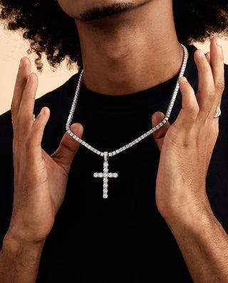 Cross Pendant Tennis Chain White