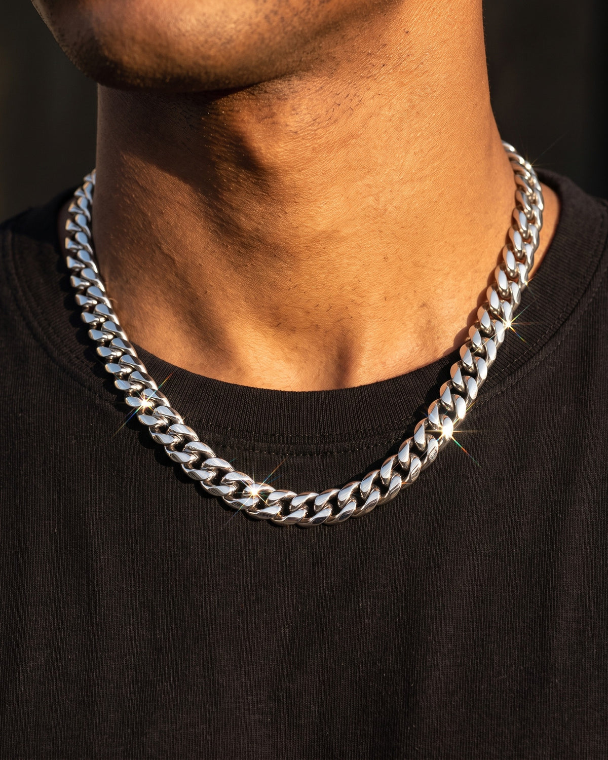 18K Cuban Link Chain 12mm White worn