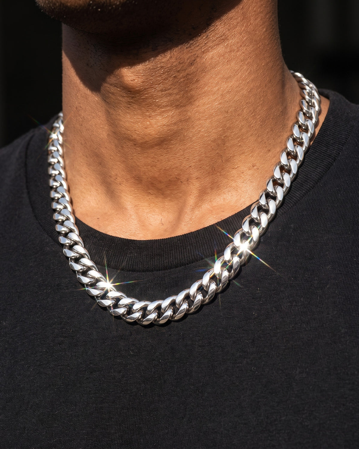 18K Cuban Link Chain 8mm White worn