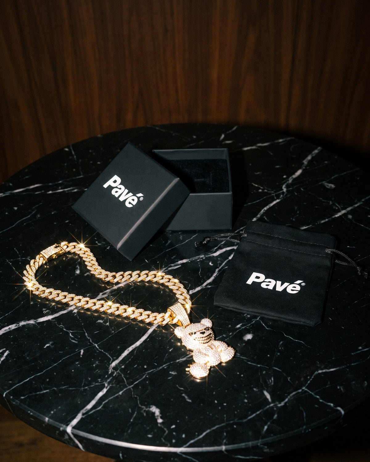 Bear Pendant Cuban Chain Gold packaging