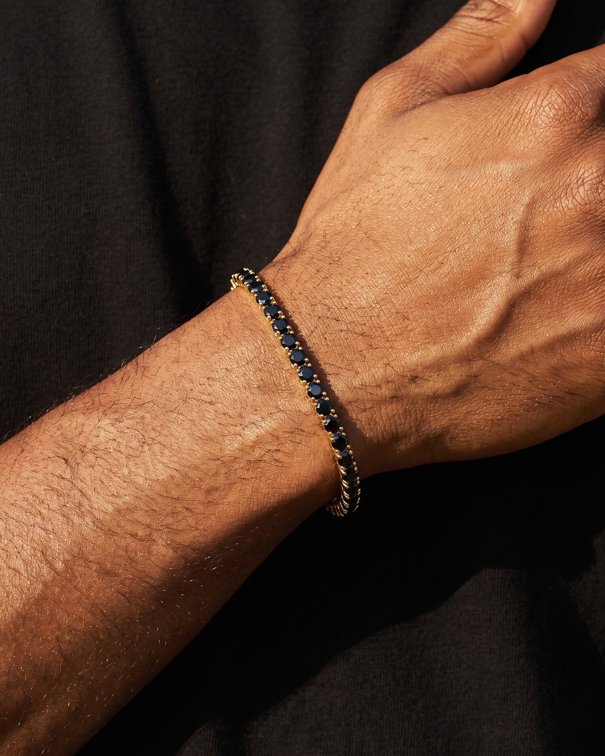 Black Ice Tennis Bracelet Gold worn