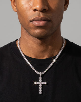 Cross Pendant Tennis Chain White