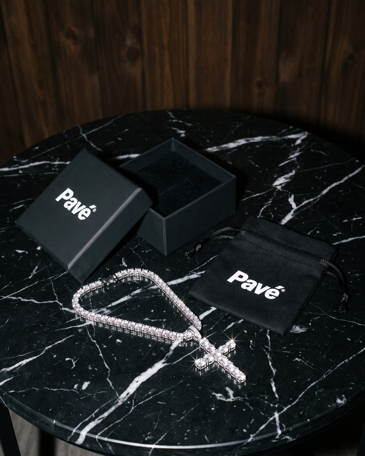 Cross Pendant Tennis Chain White packaging