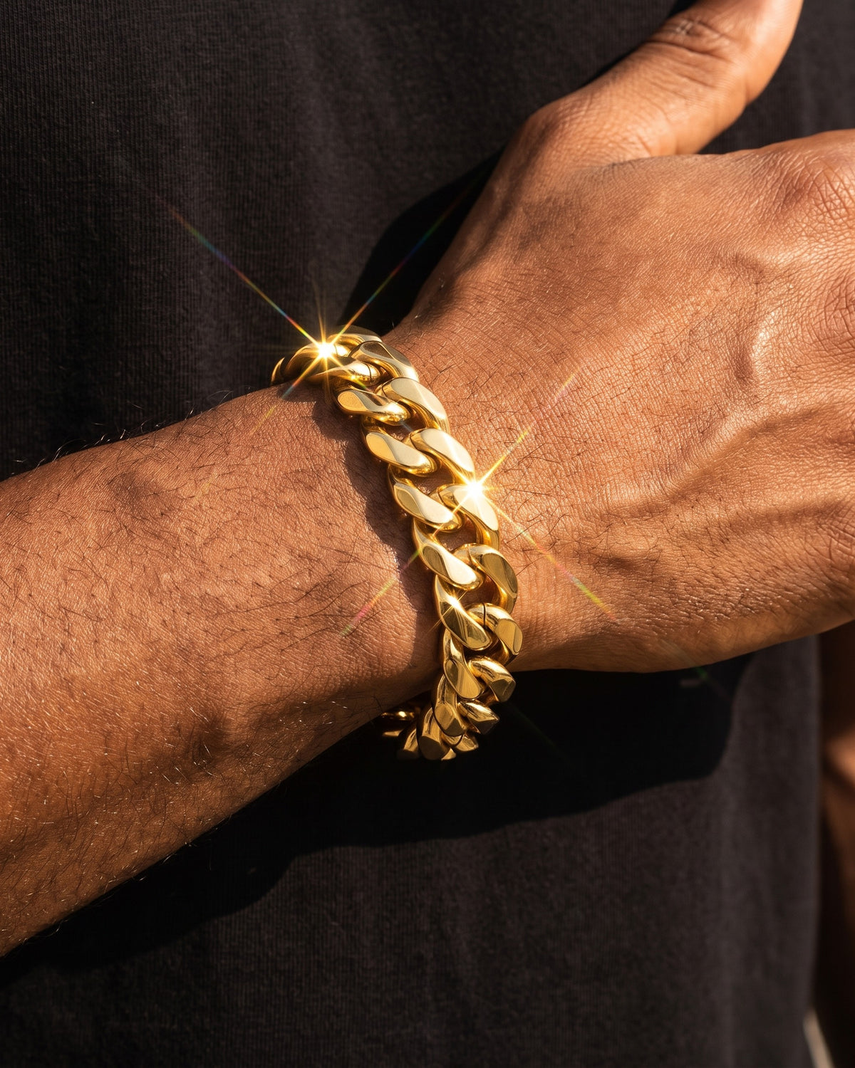 Cuban Link Bracelet 11mm Gold worn