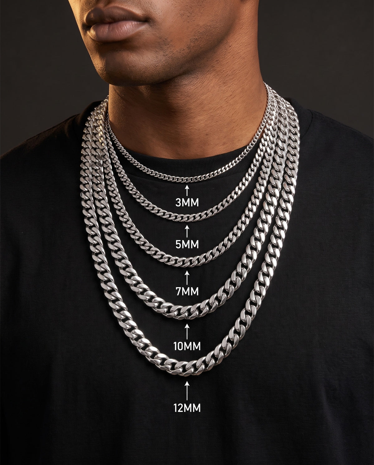 Cuban Link Chain 12mm White width comparison