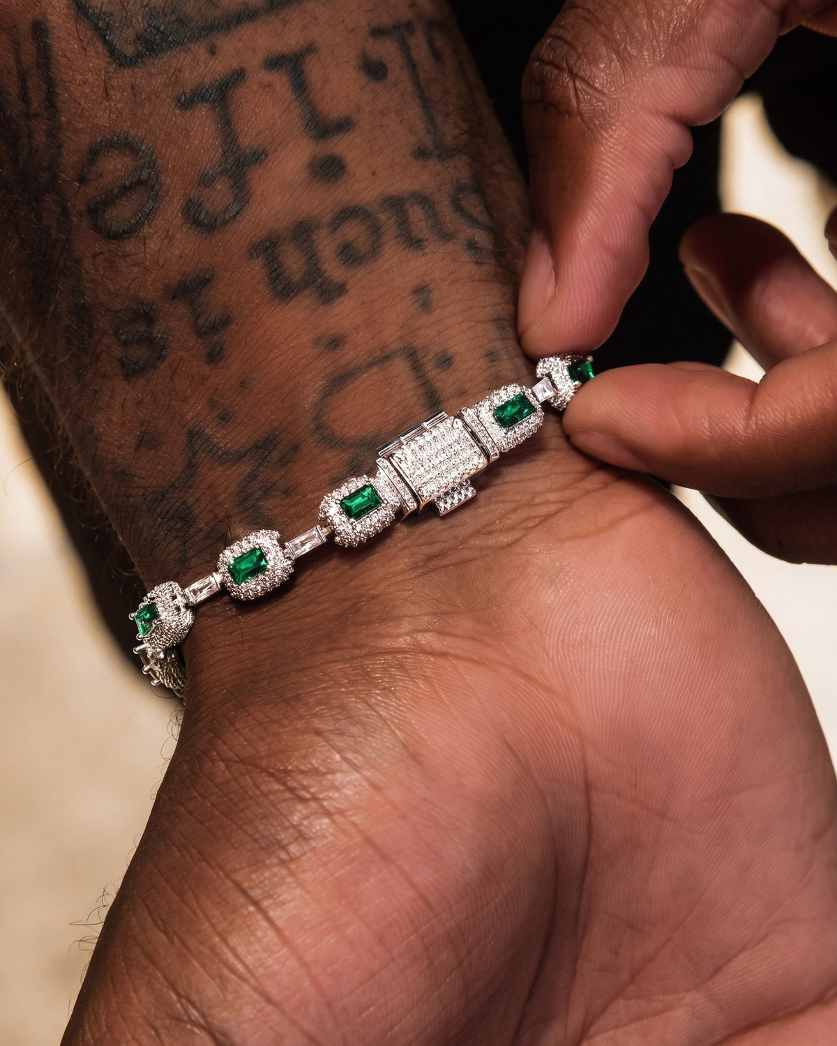 Emerald Iced Bracelet White worn