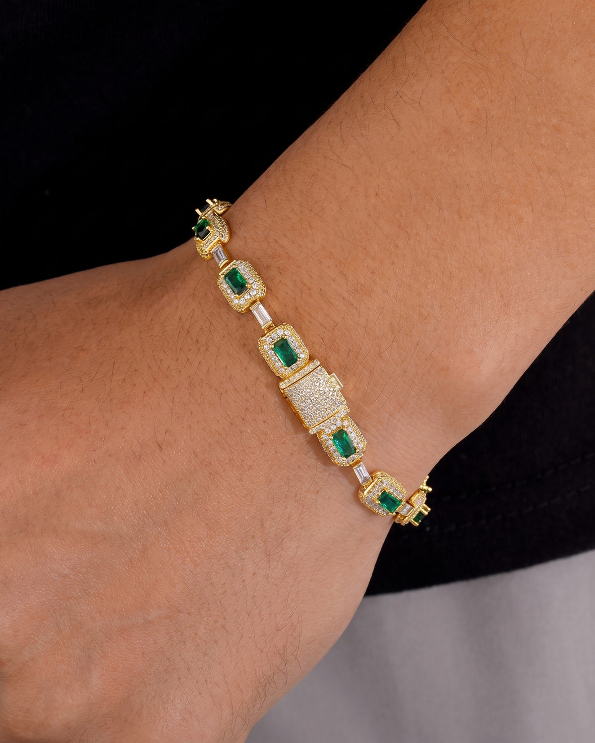 Emerald Iced Bracelet Gold worn