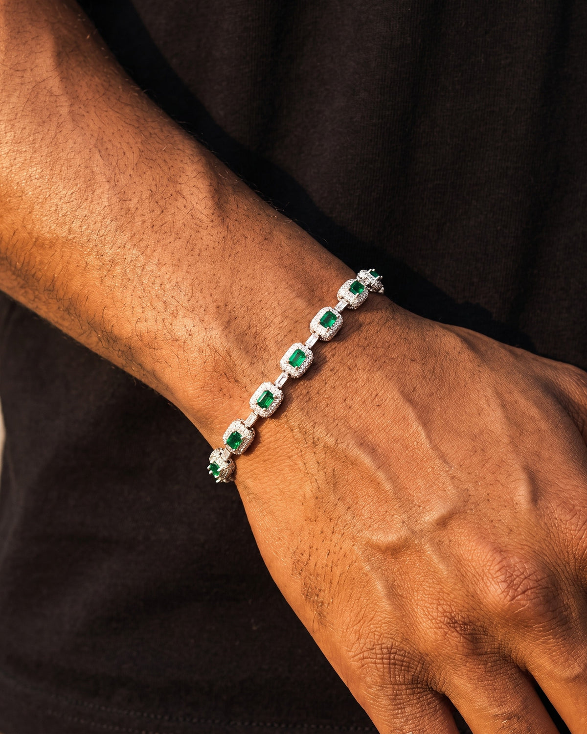 Emerald Iced Bracelet White on wrist