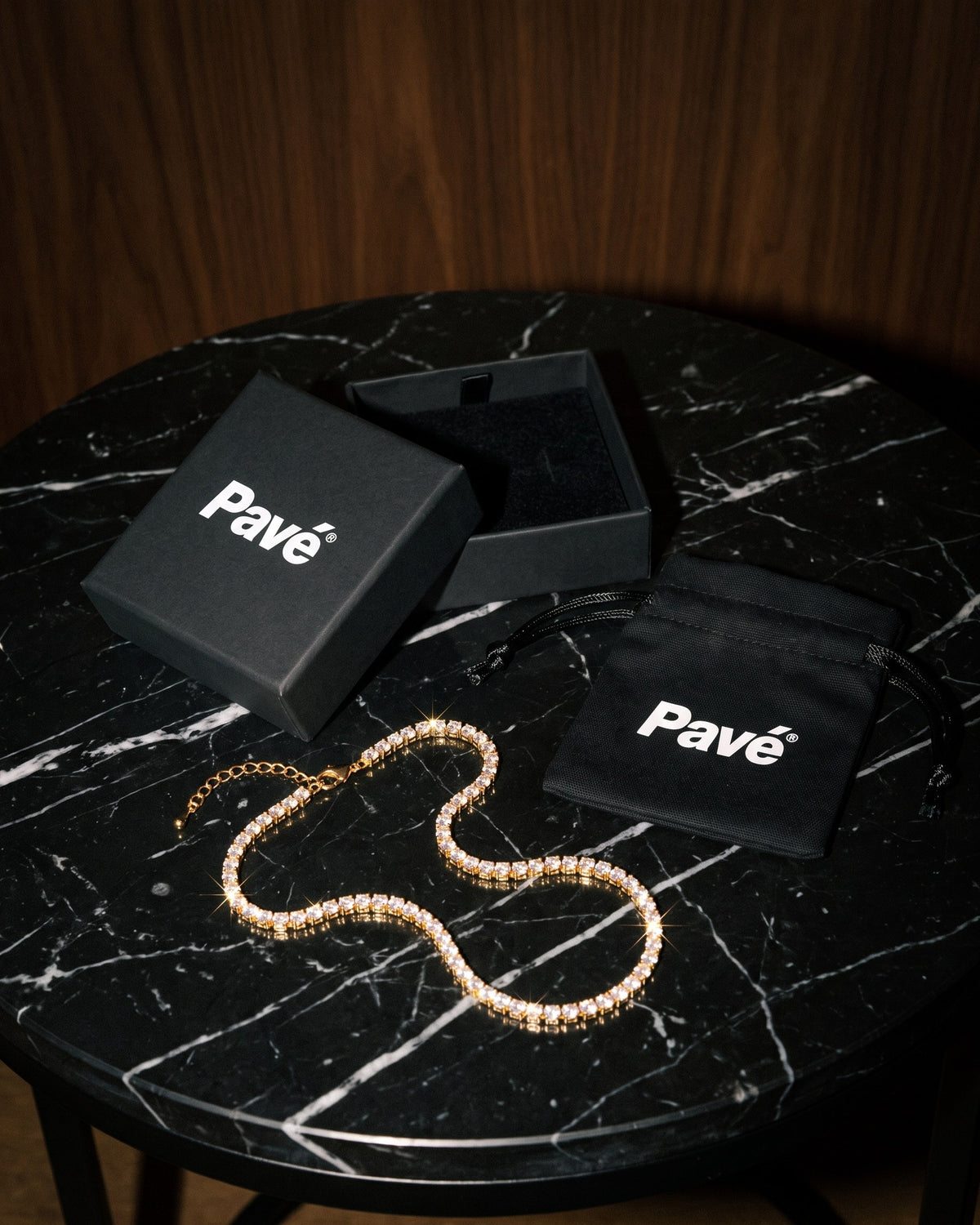 Fine Tennis Chain 3mm Gold packaging