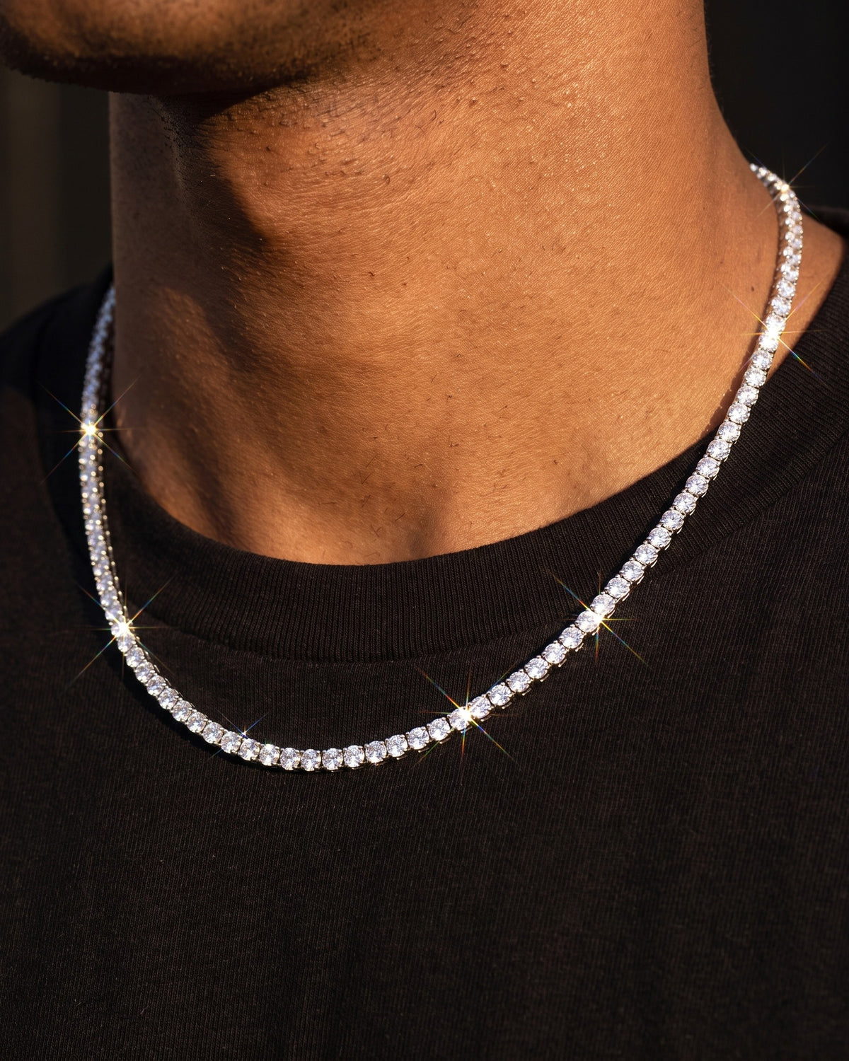Fine Tennis Chain 3mm White worn