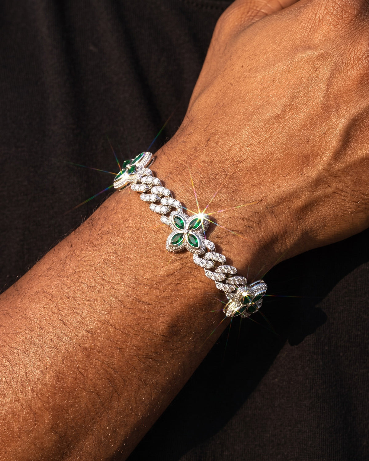 Floral Cuban Bracelet 10mm White worn