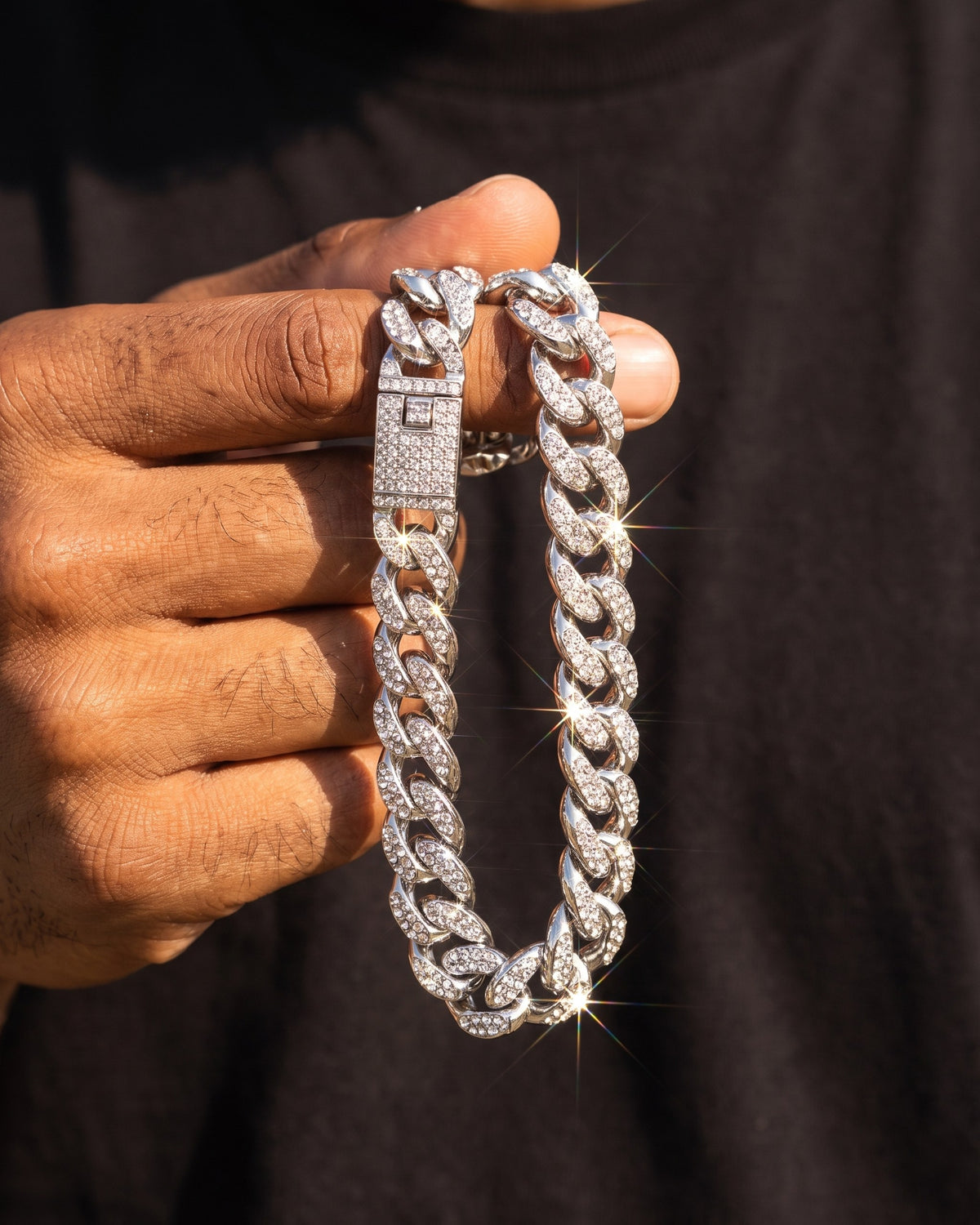 Iced Cuban Bracelet 13mm White in hand