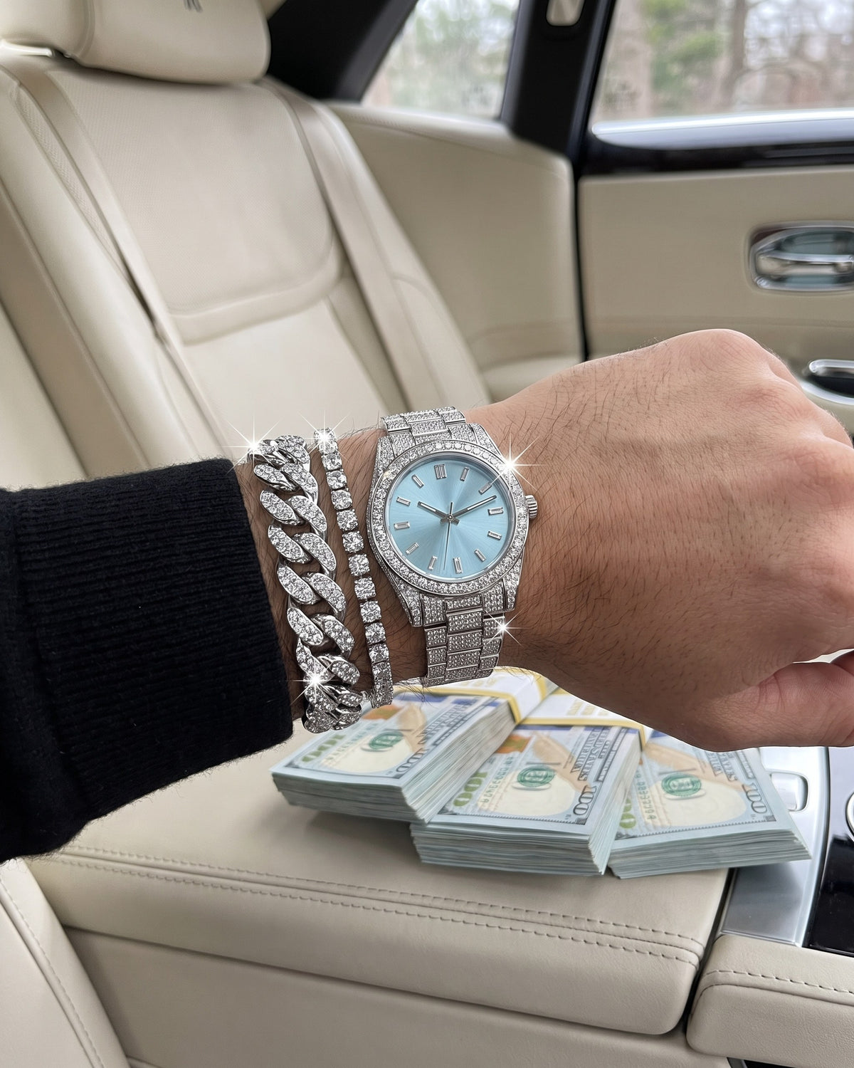 Iced Cuban Bracelet 13mm White stack