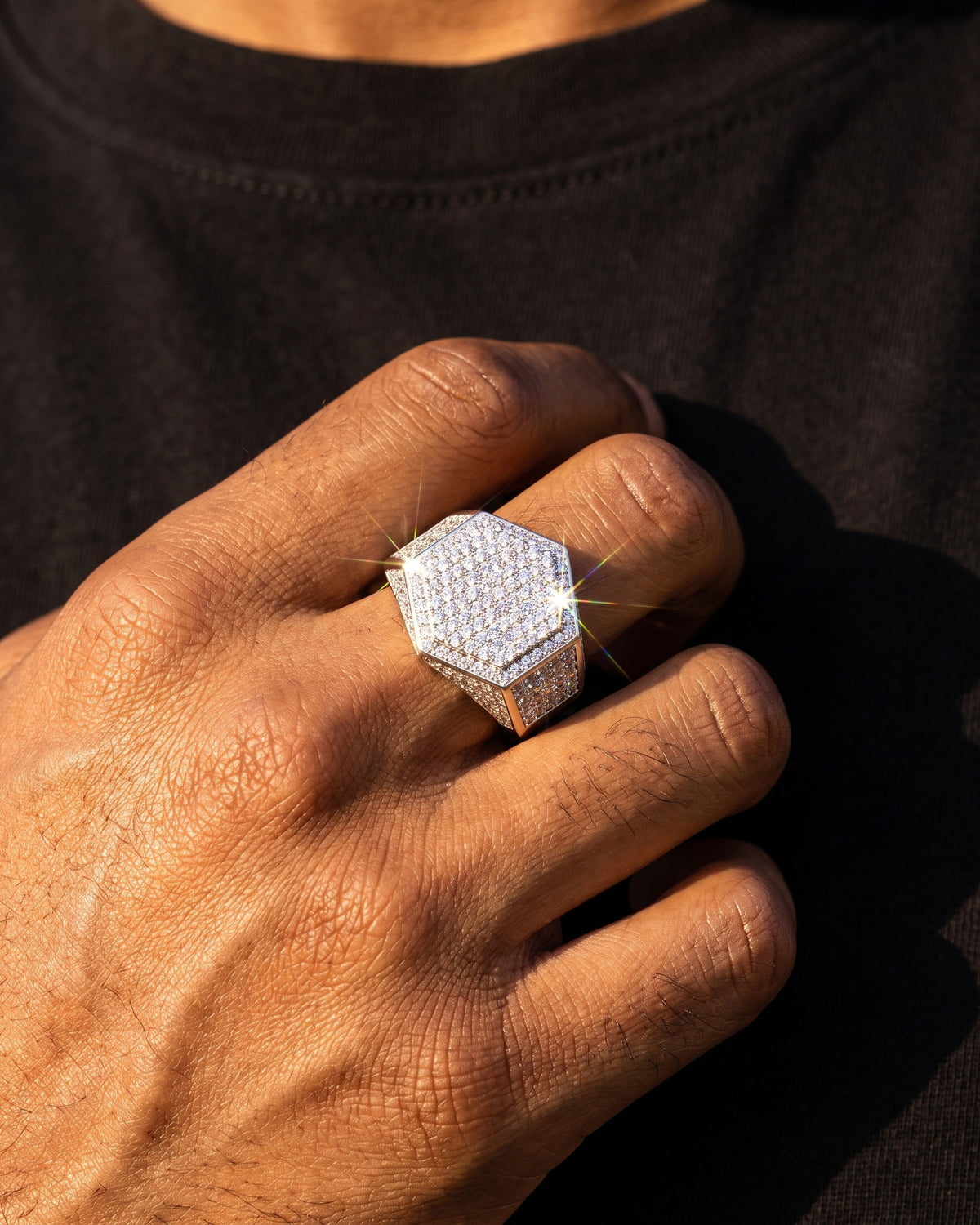 Iced Hex Ring White worn