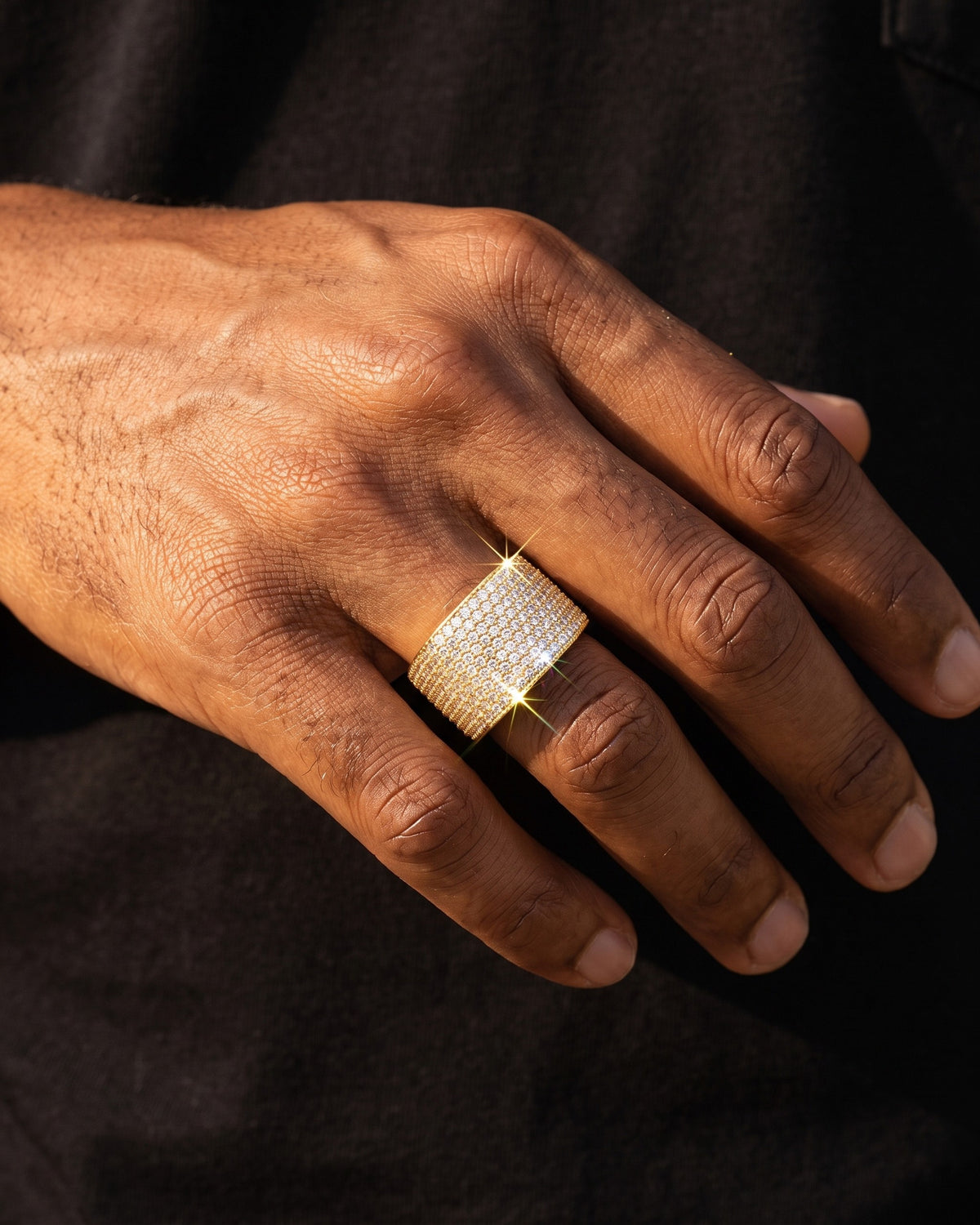 Iced Square Ring Gold worn