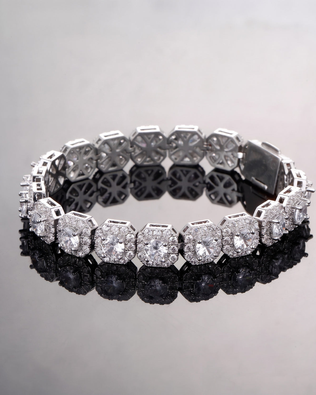 Iced Square Tennis Bracelet White studio