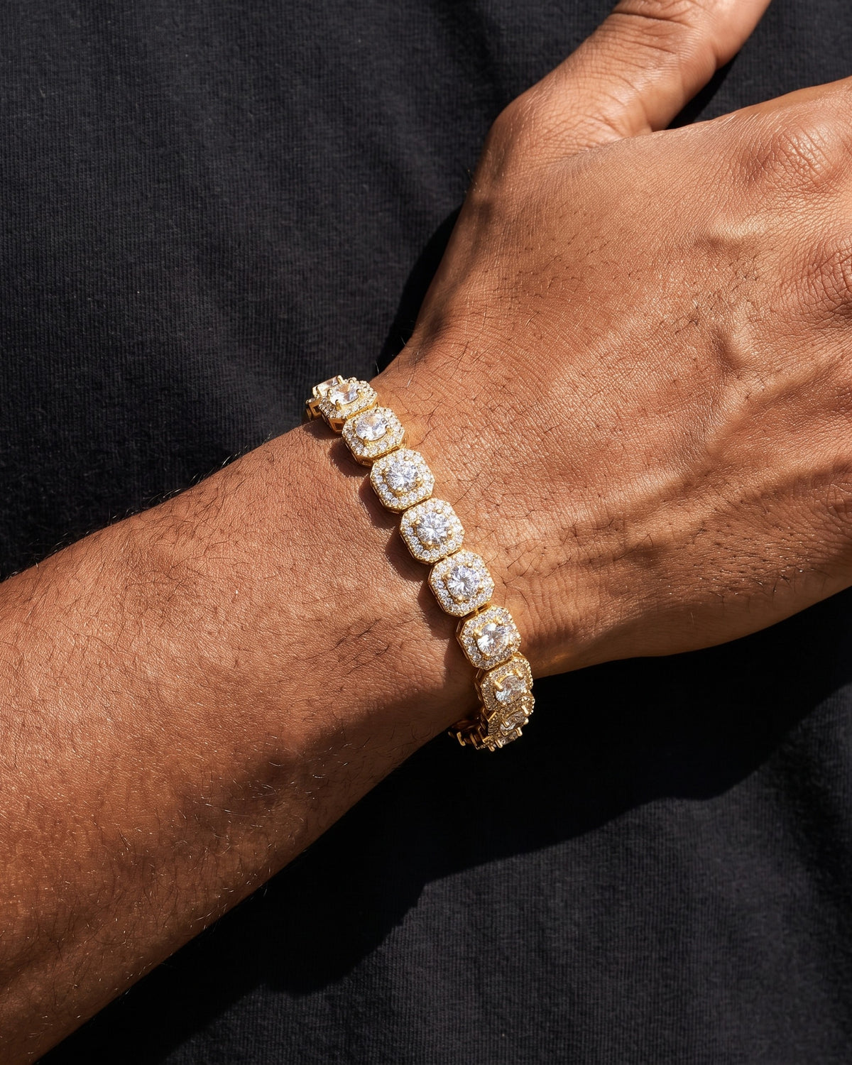 Iced Square Tennis Bracelet Gold worn