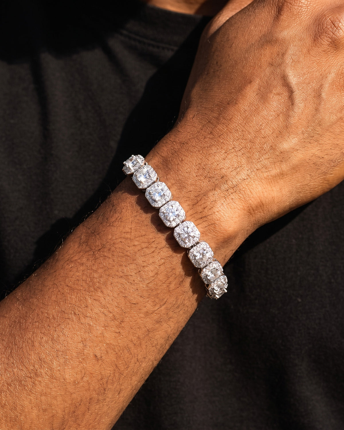 Iced Square Tennis Bracelet White worn