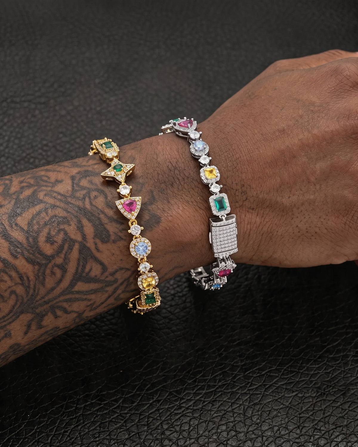 Multicolor Gem Tennis Bracelet White on wrist