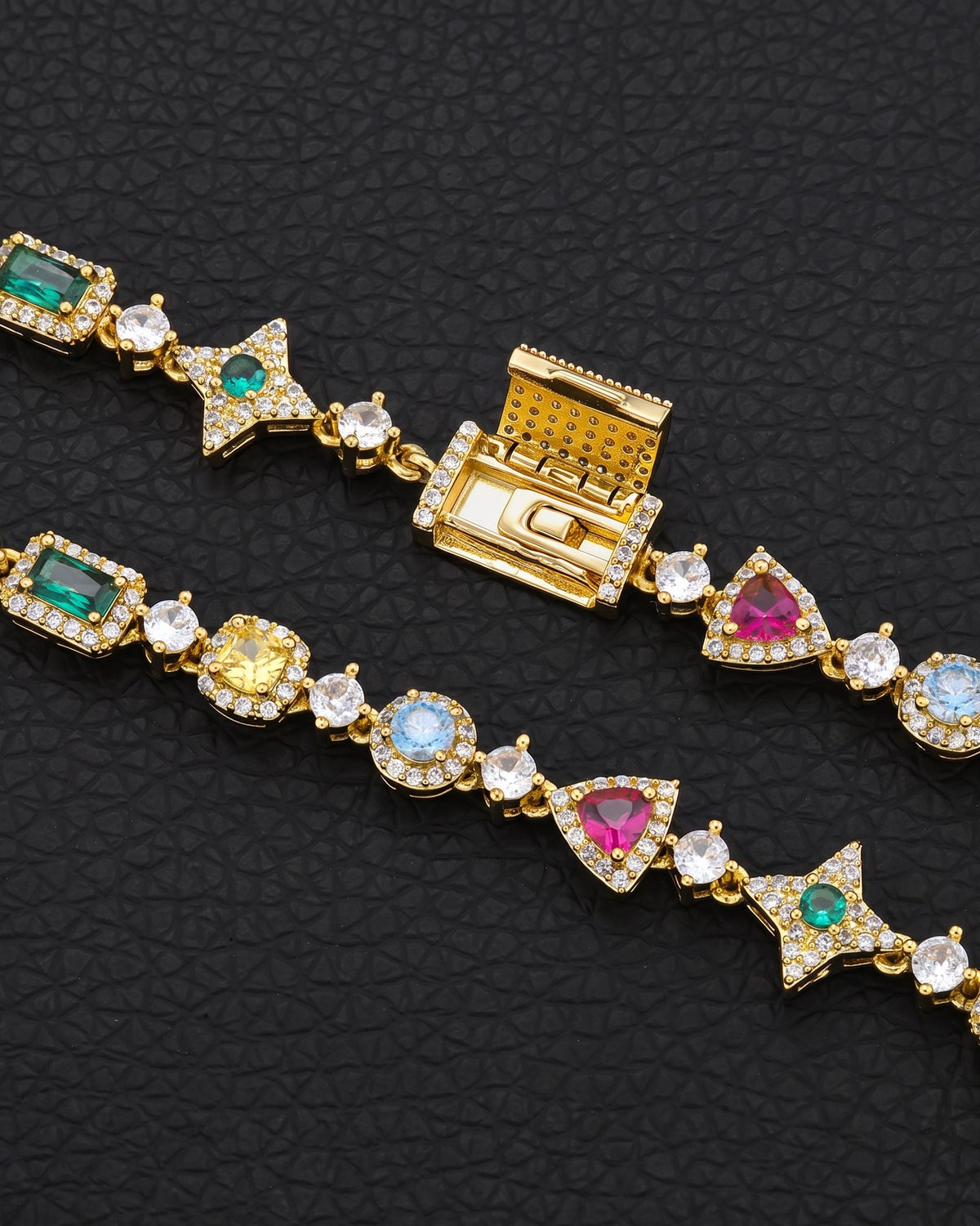 Multicolor Gem Tennis Bracelet Gold close up