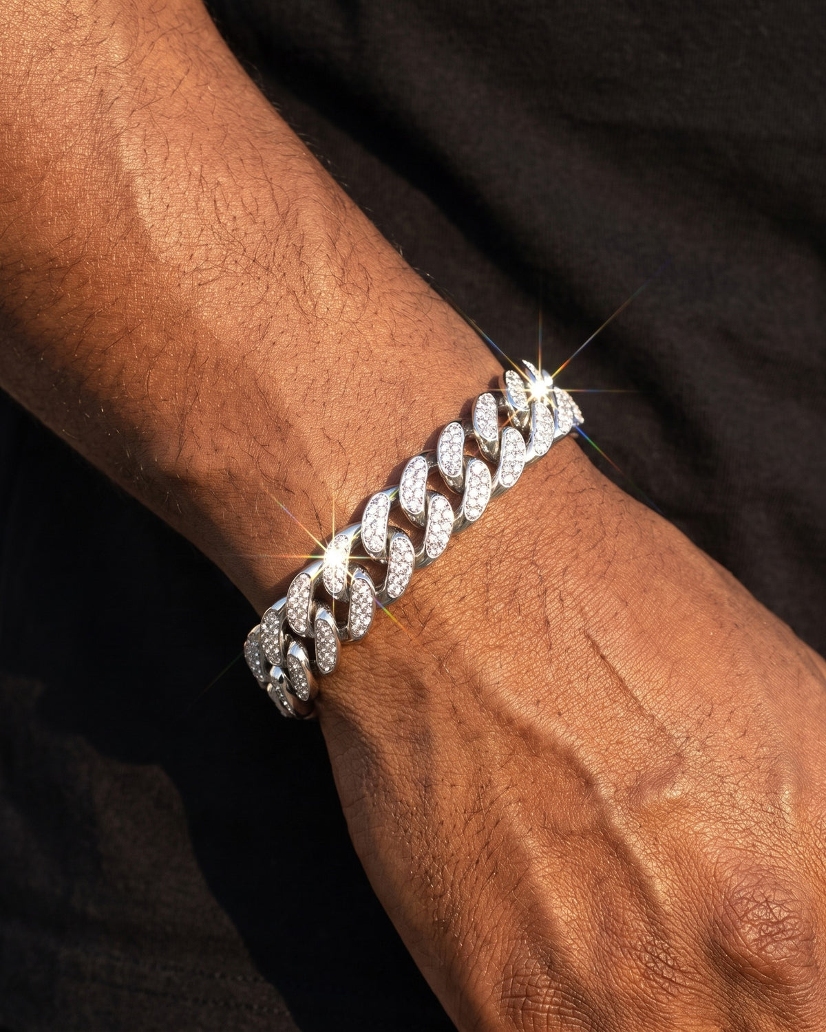 Prong Cuban Bracelet 13mm White worn