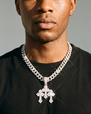 Stacked Cross Cuban Chain White