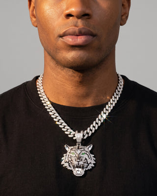 Tiger Pendant Cuban Chain White
